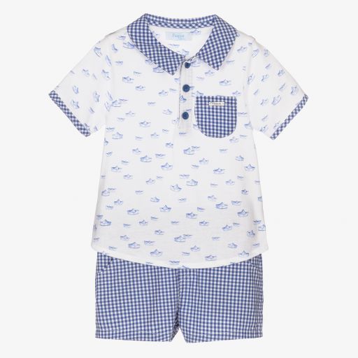 Foque-Boys White & Blue Shorts Set  | Childrensalon Outlet