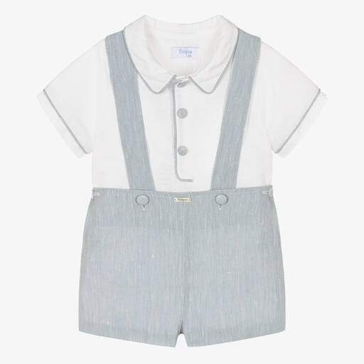 Foque-Boys White & Blue Shorts Set | Childrensalon Outlet