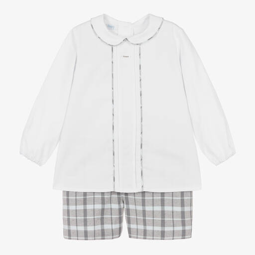 Foque-Boys White & Grey Check Shorts Set | Childrensalon Outlet