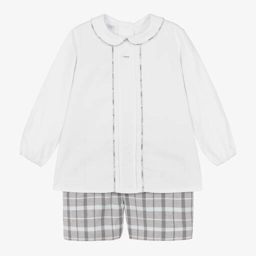 Foque-Белая рубашка и серые шорты в клетку | Childrensalon Outlet