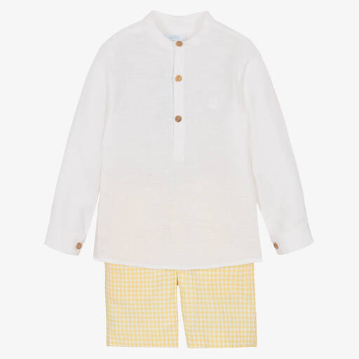 Foque-Белая рубашка и желтые шорты в клетку | Childrensalon Outlet