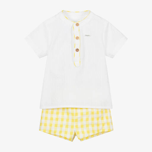 Foque-Boys White & Yellow Shorts Set | Childrensalon Outlet