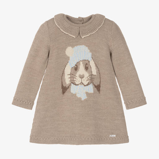 Foque-Girls Beige Knitted Bunny Dress | Childrensalon Outlet