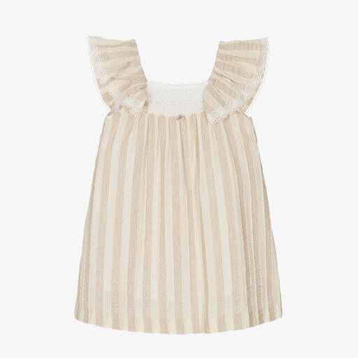 Foque-Хлопковое платье в бежевую полоску для девочек | Childrensalon Outlet