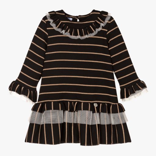 Foque-Girls Black Cotton Knit Dress  | Childrensalon Outlet