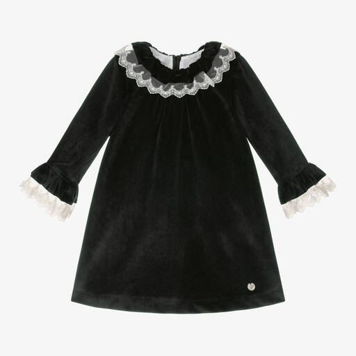 Foque-Girls Black Velvet Lace Collar Dress | Childrensalon Outlet