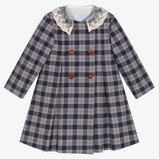 Foque-فستان قطن تويل كاروهات لون كحلي وعاجي | Childrensalon Outlet