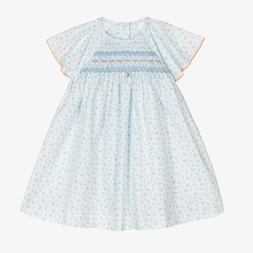 Foque-Girls Blue Floral Cotton Dress | Childrensalon Outlet