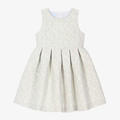 Foque-Girls Blue Floral Jacquard Dress | Childrensalon Outlet