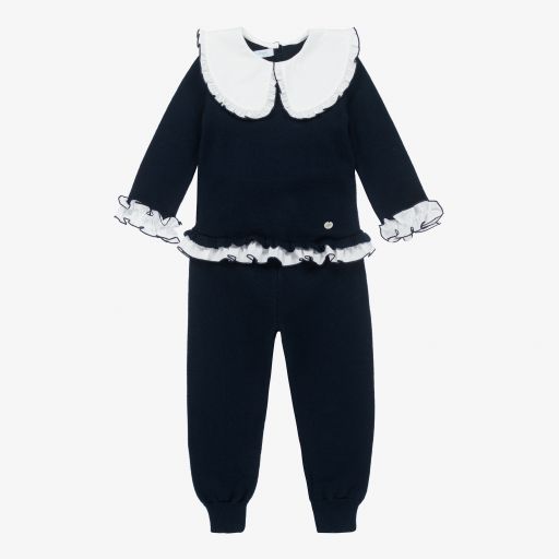 Foque-Girls Blue Knit Trouser Set  | Childrensalon Outlet