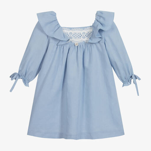 Foque-Girls Blue Linen Dress  | Childrensalon Outlet