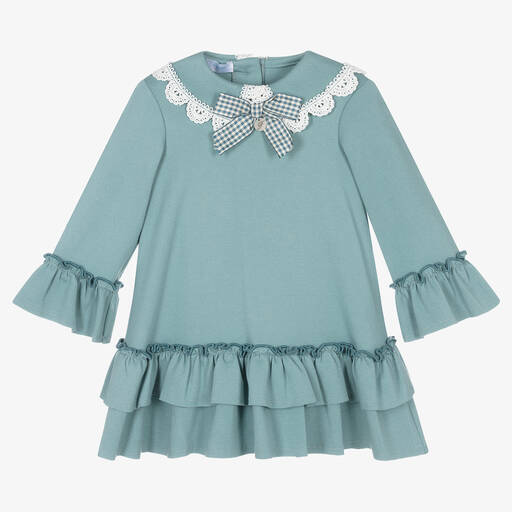 Foque-Girls Blue Milano Jersey Ruffle Dress | Childrensalon Outlet