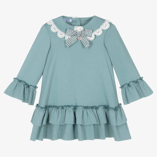 Foque-Girls Blue Milano Jersey Ruffle Dress | Childrensalon Outlet