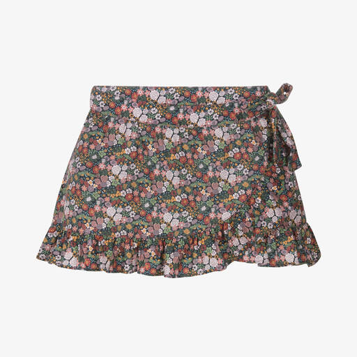 Foque-Girls Blue & Purple Floral Cotton Skirt | Childrensalon Outlet