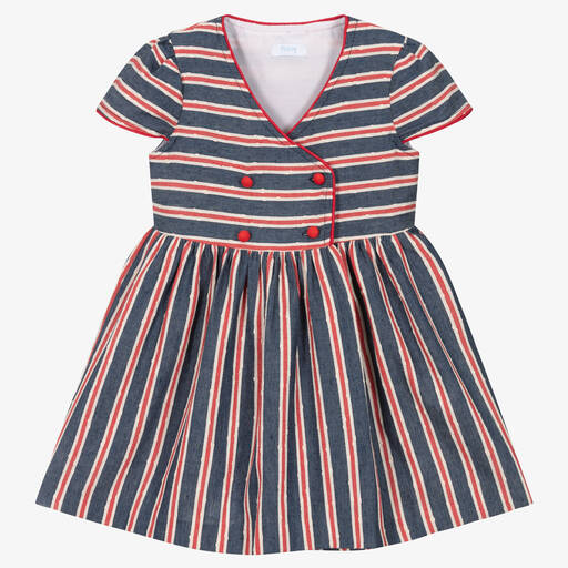 Foque-Хлопковое платье в красно-синюю полоску | Childrensalon Outlet