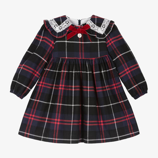 Foque-فستان قطن تويل تارتان لون كحلي وأحمر | Childrensalon Outlet