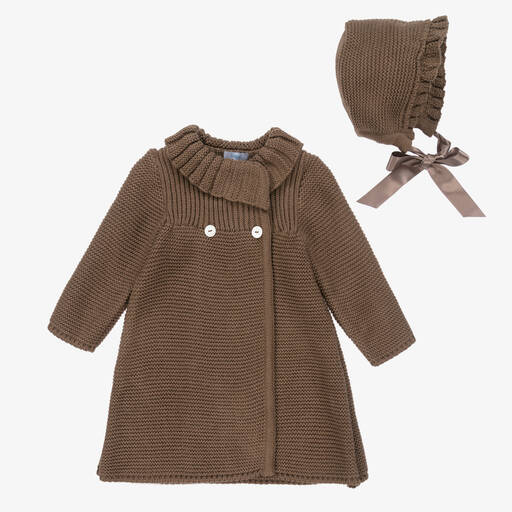 Foque-Girls Brown Knitted Coat Set | Childrensalon Outlet
