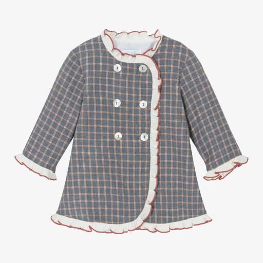 Foque-Girls Checked Cotton Frock in Blue | Childrensalon Outlet