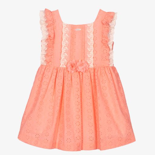 Foque-Кораллово-розовое платье из хлопка для девочек | Childrensalon Outlet