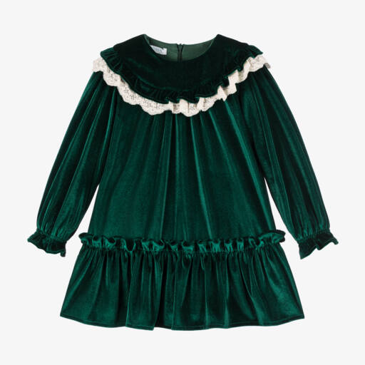 Foque-Girls Emerald Velvet Dress | Childrensalon Outlet
