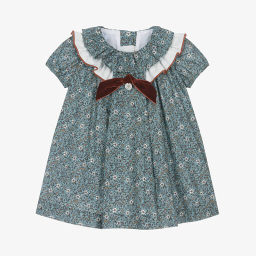 Foque-Girls Floral Blue Poplin Dress | Childrensalon Outlet