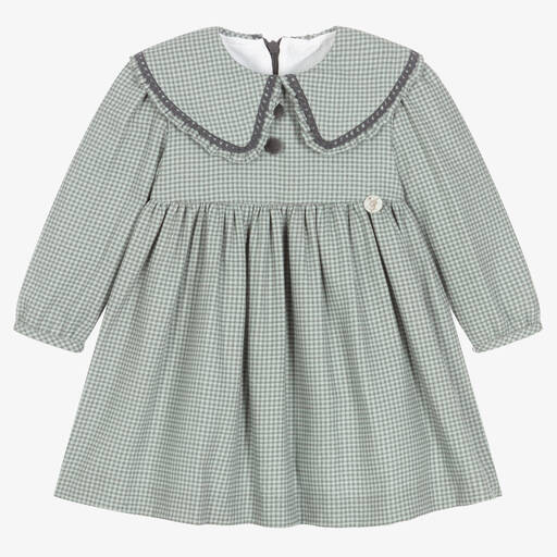 Foque-Girls Green Check Cotton Dress | Childrensalon Outlet
