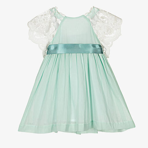 Foque-Girls Green Cotton & Lace Dress | Childrensalon Outlet