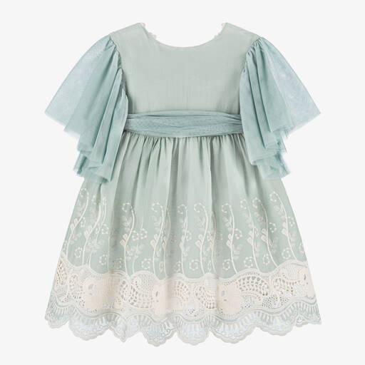 Foque-Girls Green Embroidery & Lace  Dress | Childrensalon Outlet