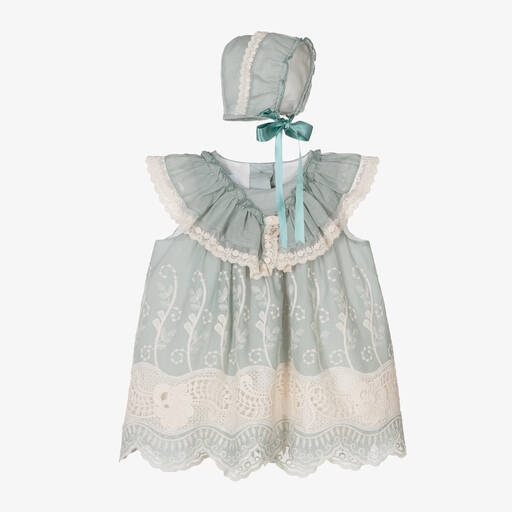 Foque-Girls Green Embroidery & Lace Dress Set | Childrensalon Outlet