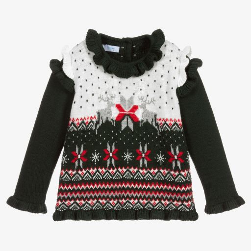 Foque-Girls Green Fair Isle Sweater | Childrensalon Outlet