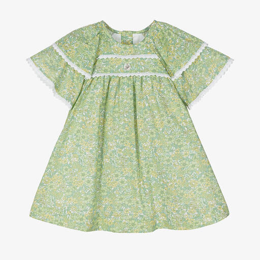 Foque-Girls Green Floral Print Dress | Childrensalon Outlet