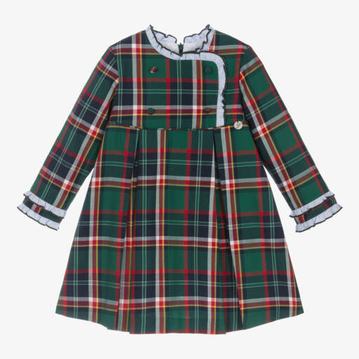 Foque-Girls Green Tartan Ruffle Dress | Childrensalon Outlet