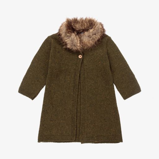 Foque-Manteau vert en laine Fille  | Childrensalon Outlet