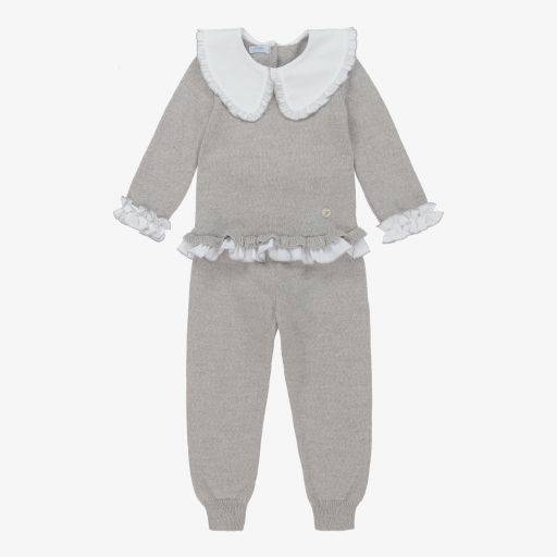 Foque-Girls Grey Knit Trouser Set  | Childrensalon Outlet