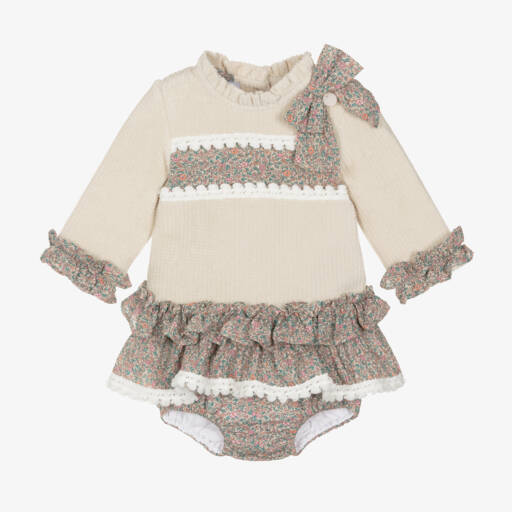 Foque-Girls Ivory Floral Shorts Ensemble | Childrensalon Outlet