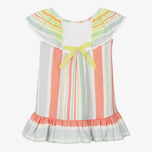 Foque-Girls Ivory Striped Cotton Dress | Childrensalon Outlet
