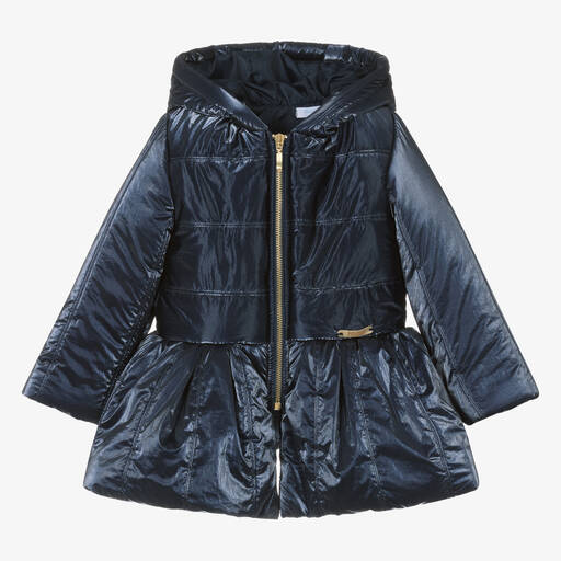 Foque-Girls Navy Blue Hooded Puffer Coat | Childrensalon Outlet