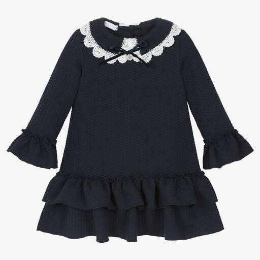 Foque-Girls Navy Blue Jersey Ruffle Dress | Childrensalon Outlet