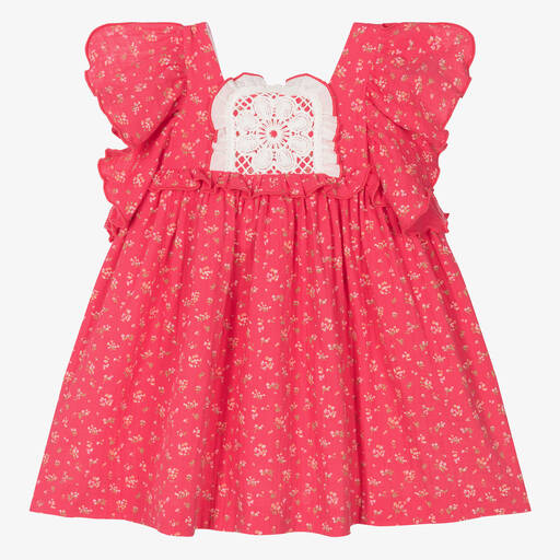 Foque-Girls Pink Floral Cotton Cheesecloth Dress | Childrensalon Outlet