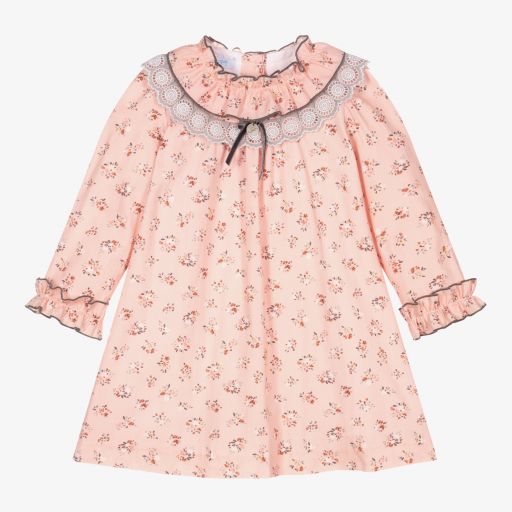 Foque-Girls Pink Floral Cotton Dress | Childrensalon Outlet