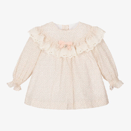 Foque-Girls Pink & Ivory Cotton Cherry Dress | Childrensalon Outlet