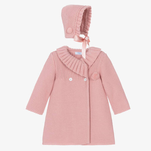 Foque-Розовое трикотажное пальто и чепчик | Childrensalon Outlet