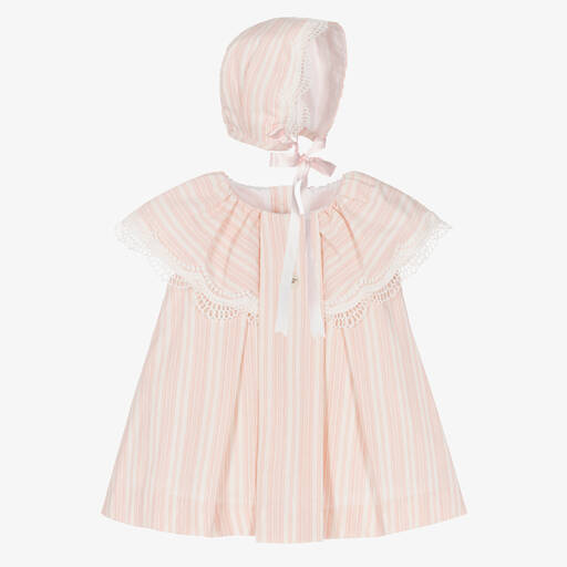 Foque-Girls Pink Stripe Cotton Dress Set | Childrensalon Outlet