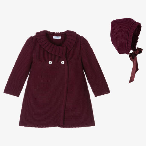 Foque-Girls Purple Knitted Coat & Hat Set | Childrensalon Outlet