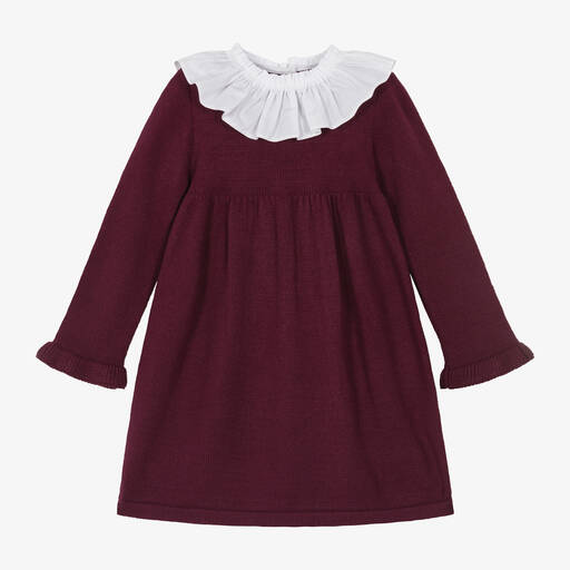 Foque-Girls Purple Knitted Frill Collar Dress | Childrensalon Outlet