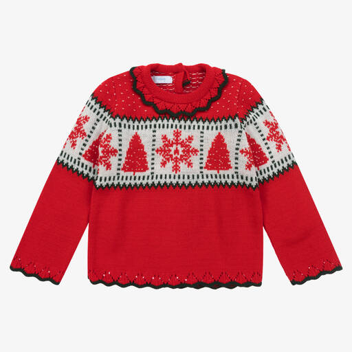 Foque-Girls Red Knitted Festive Sweater | Childrensalon Outlet