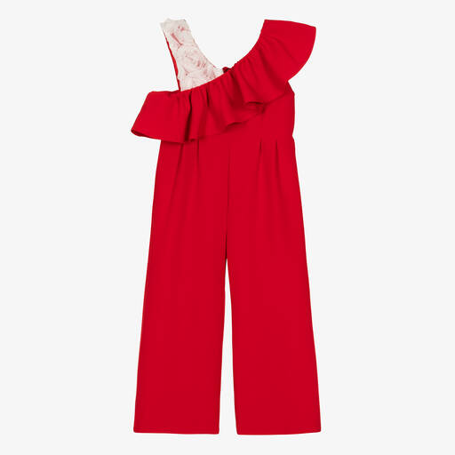 Foque-Girls Red Ruffle Jumpsuit | Childrensalon Outlet