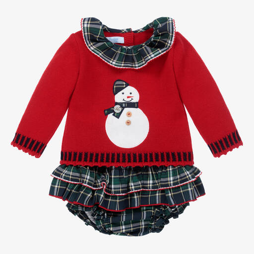 Foque-Girls Red Snowman Shorts Set | Childrensalon Outlet