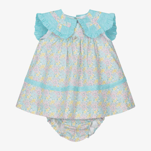 Foque-Girls Sky-Hued Floral Ruffle Dress | Childrensalon Outlet