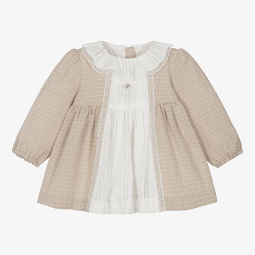 Foque-فستان قطن لون بيج وأبيض | Childrensalon Outlet